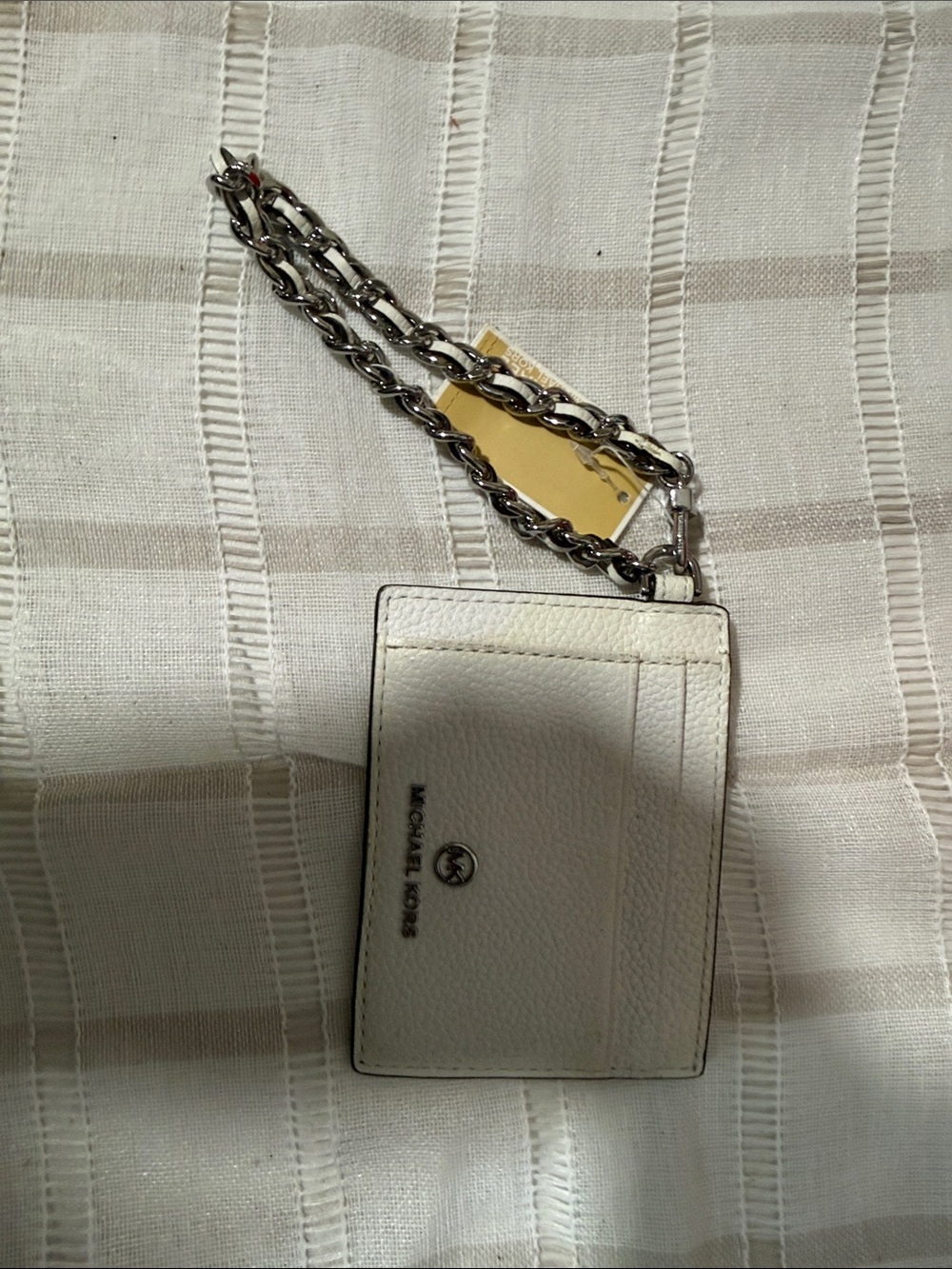 Michael Kors Cream Leather Card Holder with Silver Chain